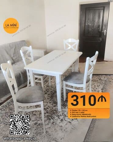 kuhna: Mətbəx üçün, Açılmayan, Dördbucaq masa, 4 stul — 1