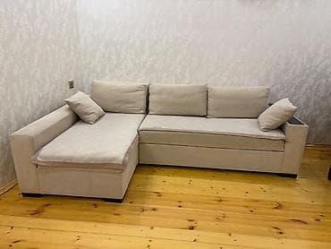 ucuz kunc divan: Künc divan – bej rəng, L-formalı dizayn - Müasir minimal üslubda — 2