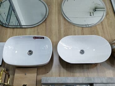 hamam çanaqları: Oval formalı ağ rəngli keramika lavabo, hamam otaqları üçün nəzərdə — 1