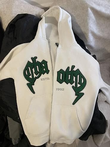 Kurtkalar: Ağ rəngli kapüşonlu zipli svitşot - Ön hissə: tam uzunluqda fermuar — 3