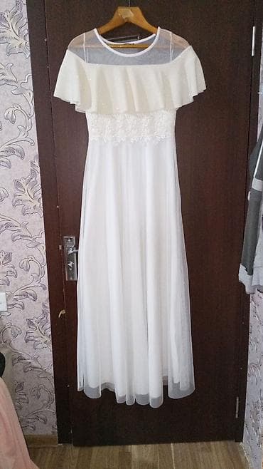 Zərif ziyafət paltarları dəsti - Model 1: Ağ, uzun, şifon effektli