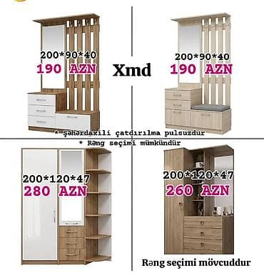 Xmd dəhliz mebelləri – ölçülər və modellər: - Model 1: 200×90×40 sm
