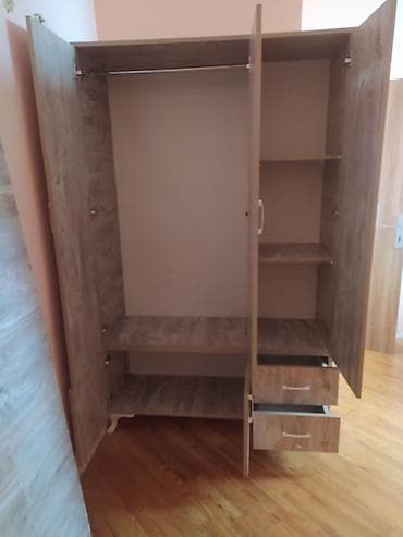 Мебель для дома: 3 двери, С зеркалом, Коричневый, Другой материал, Распашной, Прямой шкаф — 3