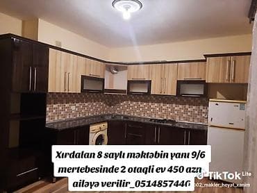Xırdalan 8 saylı məktəbin yanı 9/6 mertebesinde 2 otaqli ev 450 azn