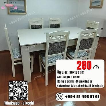 stol dəst: Qonaq otağı üçün, Yeni, Açılmayan, Dördbucaq masa, 6 stul — 1