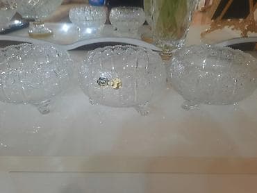 Bohemia Crystal üçlü şirniyyat/mişar qaşıq qabları dəsti - Mənşə: Çex