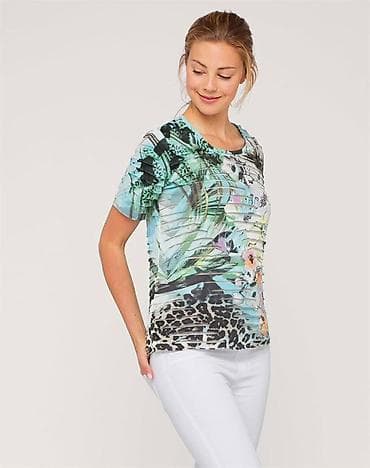 sort: Qadın T‑şörtü – Tropik və animal print qarışığı - Qısaqoll, dairəvi — 1