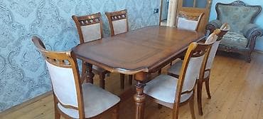 stul bar: Stol ve 6 stul qonaq otaq ucun, ela veziyyettedir, temiz taxtadir — 1