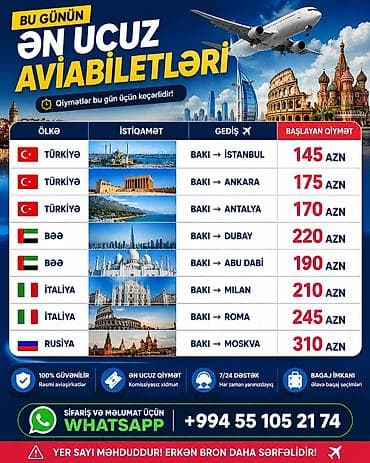 Bu günün ən ucuz aviabiletləri – rəsmi aviaşirkətlər üzrə komissiyasız