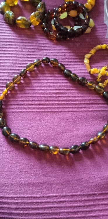 ad sepler: Təbii kəhrəba aksesuar dəsti - Material: 100% təbii kəhrəba (sarı — 6