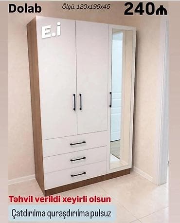 Dolab – Ölçü: 120×195×45 sm - 3 qapılı dizayn, bir qapıda tam ölçülü — 1