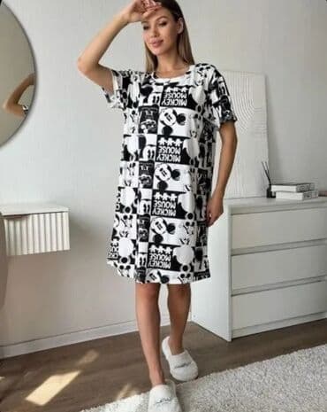 saç rəngləyən şampun: Qrafikli rahat ev donları (Tunika) - Model: qısaqollu, dizə qədər — 7