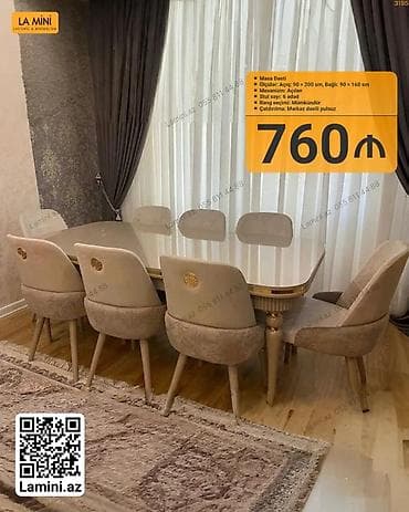 stulla: Qonaq otağı üçün, Açılan, Dördbucaq masa, 6 stul — 1