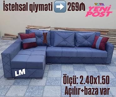 pufik divan: Künc divan, Qonaq otağı üçün, Bazalı, Açılan, Kitab — 1