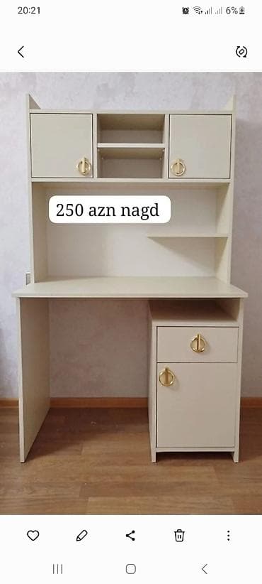Düz masa, Stulsuz, Polkalı, Siyirməli, Sadə laminat — 1