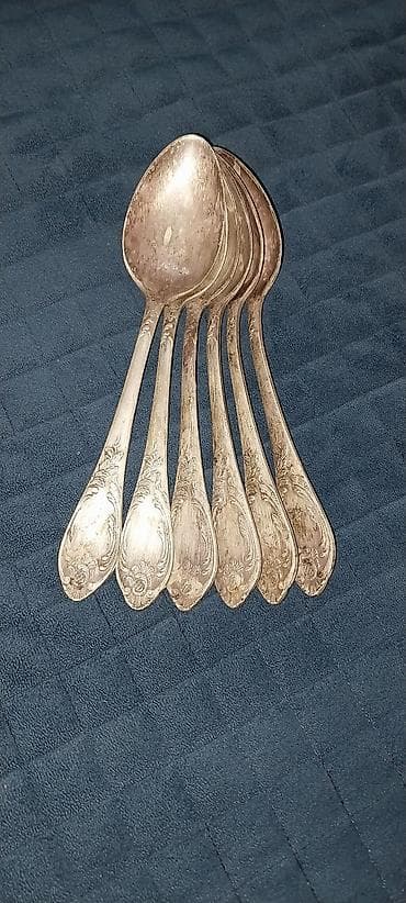 çay servis: Antik üslubda 6 ədəd qaşıq dəsti - Material: metal, gümüşü rəngdə — 1