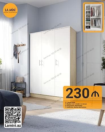 3 qapılı, Ağ, Açılan, Düz dolab