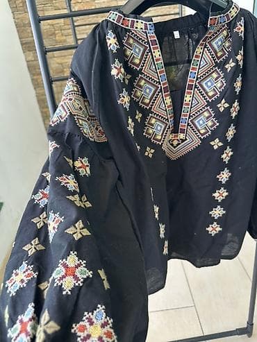 is geyimi: Qara rəngli etnik naxışlı köynək/tunika - Material: yüngül, nəfəsalan — 1