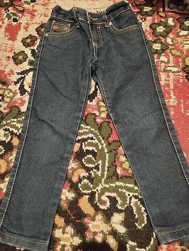 Uşaq cins şalvarı - Klassik tünd-mavi denim rəngi - Kontrast açıq