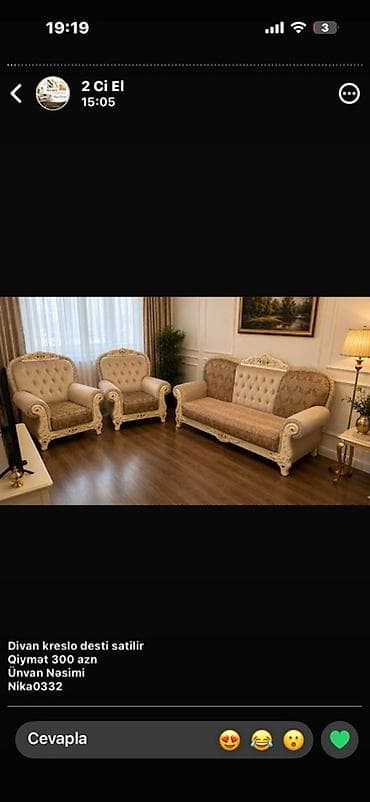 Divan-kreslo dəsti - Klassik üslubda, dekorativ oyma detallı dəst - 1