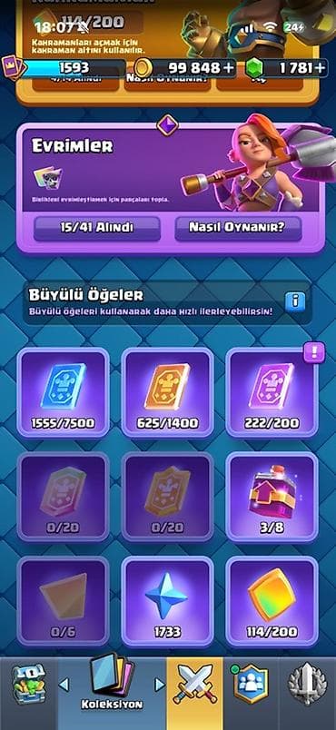 clash royale: Clash Royale hesabı - Kasa: 99 848 qızıl, 1 781 daş - Kupa: 12 893 - — 3