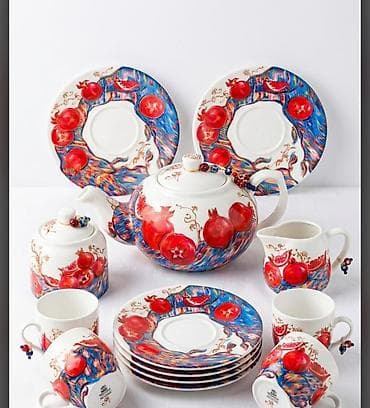 cay: Çay dəsti, rəng - Qırmızı, Farfor — 1