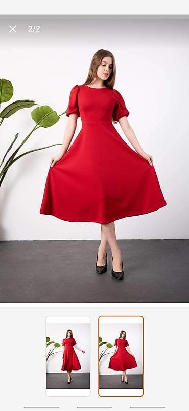 qol saatı: Qırmızı midi don - Klassik A-kəsim siluet: beldən oturan, ətəyi — 1