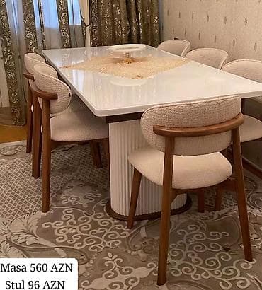 ata sekilleri: MASA DƏSTI Klassik üslublu yemək otağı dəsti - Rəng: açıq krem/ivori — 8