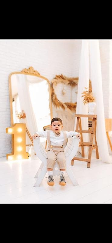 pol klassik şalvar: Uşaq üçün dəst – krem rəngli kostyum və ağ köynək bodi - Dəst — 2