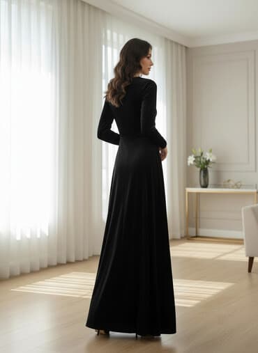 женские велюровые платья: Vilur payız qış üçün sadə toy paltarı Trendyol dan vurulub 80 m 1 — 1