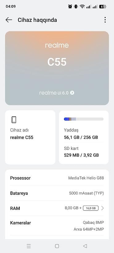 biostat tablet aptek: Realme C55, 256 GB, rəng - Göy, Barmaq izi, Face ID, İki sim kartlı — 3