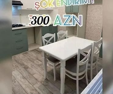 mətbəxt masa: Mətbəx üçün, Yeni, Açılmayan, Dördbucaq masa, 4 stul — 1