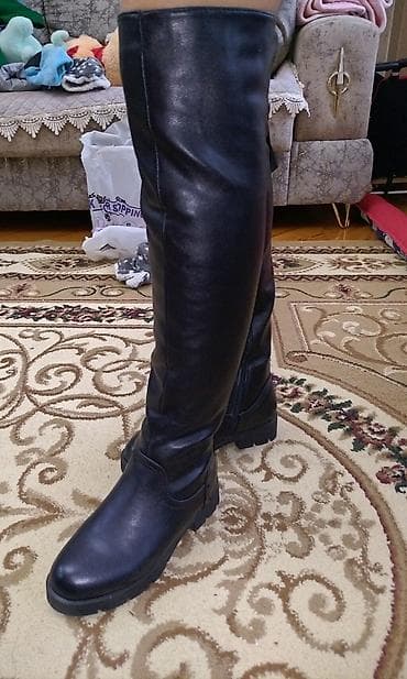 каблук: Qadın dizüstü çəkmələr – qara rəng - Model: dizdən yuxarı uzunluqda — 3