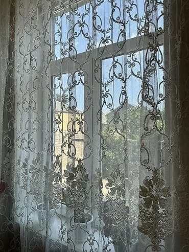 sintepon material: Krujeva tül pərdə - Material: şəffaf, yüngül tül üzərində sıx krujeva — 2