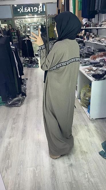 dini kişi geyimleri: Rahat kəsimli maxi abaya - Rəng: zeytun-boz abaya, - Parça: yüngül — 2