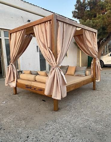 bina evleri: Hovuz kənarı pavilyonlu lounge çarpayısı - Material: təbii masif ağac — 2