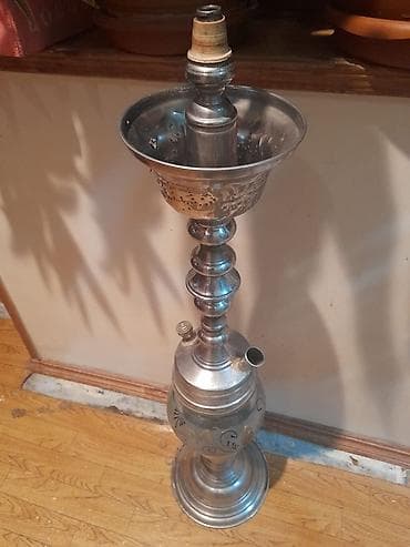 samovar 1870: Mis qablili metal samovar/nərdılmış şamdan tipli dekorativ nargilə - — 1