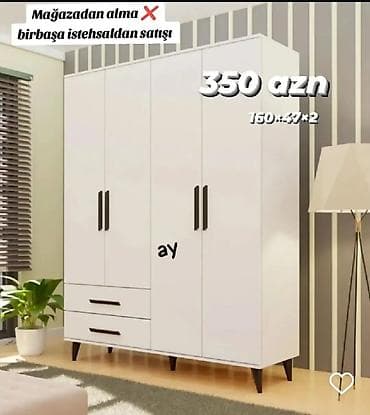 Yeni, 4 qapılı, Siyirməli, Ağ, Açılan, Düz dolab