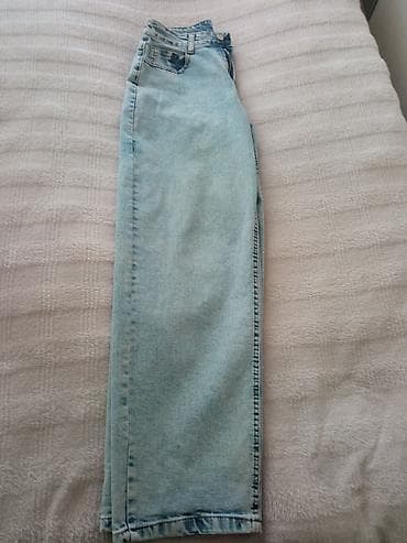 Plaşlar: Açıq mavi rəngli qadın/uni-seks cins şalvar - Kəsim: düz kəsim, rahat — 1