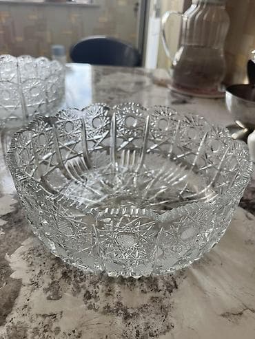 salat qablari: Klassik kəsimli şüşə qablar dəsti - 2 ədəd uzun formalı — 3