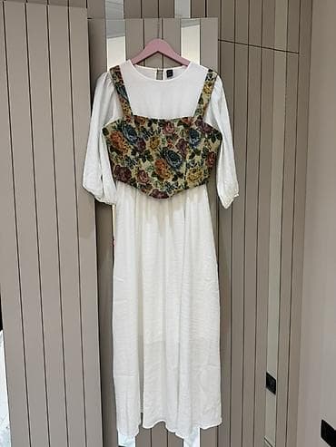 Ağ rəngli uzun don + çiçəkli korset üst - Üslub: romantik/vintage