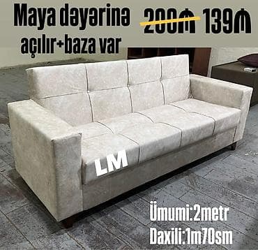 Açılan mexanizmli divan – baza ilə - Rəng: açıq bej - Material