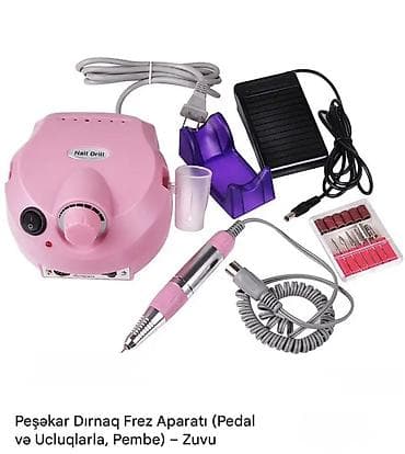 Peşəkar Dırnaq Frez Aparatı – pedal və ucluqlarla, pembe rəng — 1