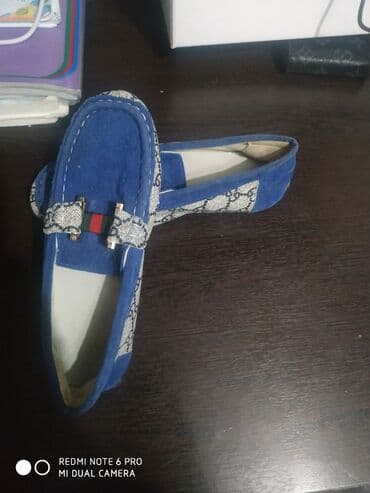 qoyun dərisindən uşaq qış ayaqqabıları: Mavi mokasin tipli uşaq ayaqqabısı - Material: üst hissə yumşaq süet — 3