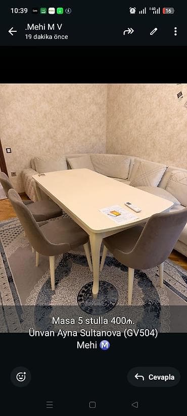 tabletka stul: Masa 5 stulla 400₼.
Ünvan Ayna Sultanova (GV504)
Mehi Ⓜ️ — 1