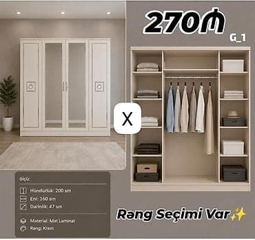 G1 model paltar şkafı - Ölçülər: hündürlük 200 sm, eni 160 sm — 1