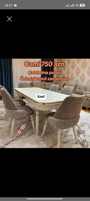 usdular: Qonaq otağı üçün, Yeni, Açılmayan, Dördbucaq masa, 6 stul — 1