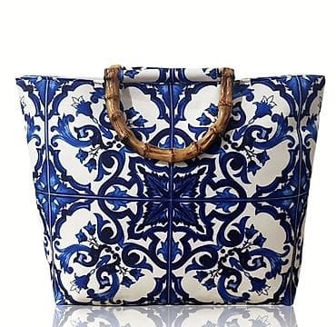 ucuz zapi: Mavi-ağ naxışlı tote çanta - Dizayn: Ağ fon üzərində dərin mavi — 3