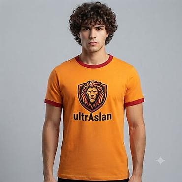 Мужская одежда: Məhsul: ultrAslan temalı kişi futbolkası - Rəng: qızılı-sarı (narıncı — 1