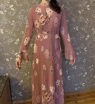 Gül naxışlı uzun paltar - Rəng: toz-çəhrayı (dusty rose) tonlarında - — 7